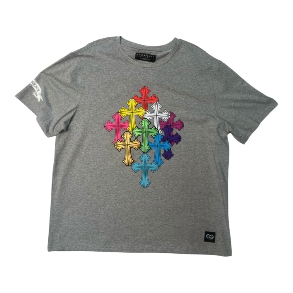 Modern Eternity Gray Short Sleeve Tee with Rainbow Cross Motif